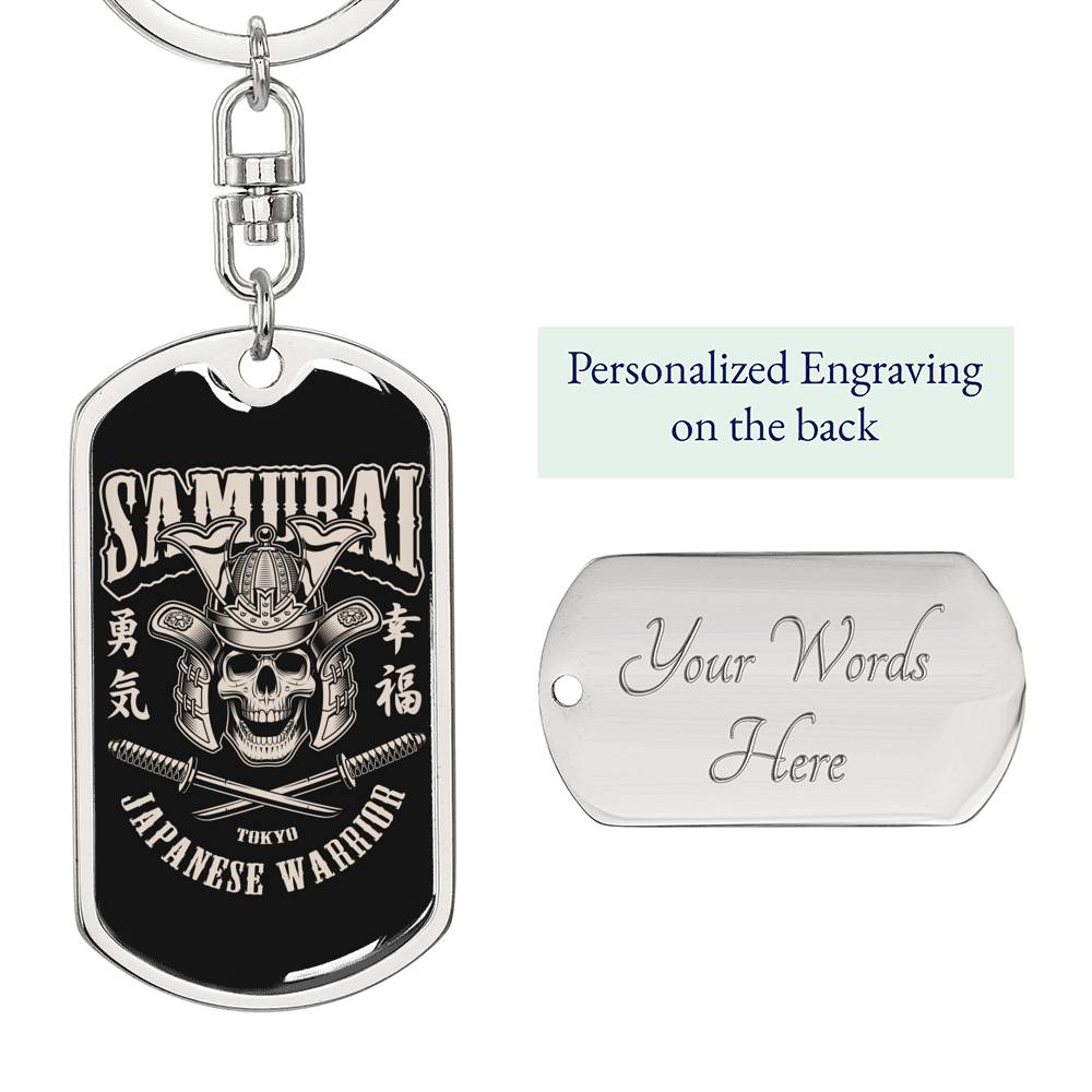 Samurai Tokyo Japanese Warrior Keychain Dog Tag Stainless Steel or 18k Gold-Express Your Love Gifts