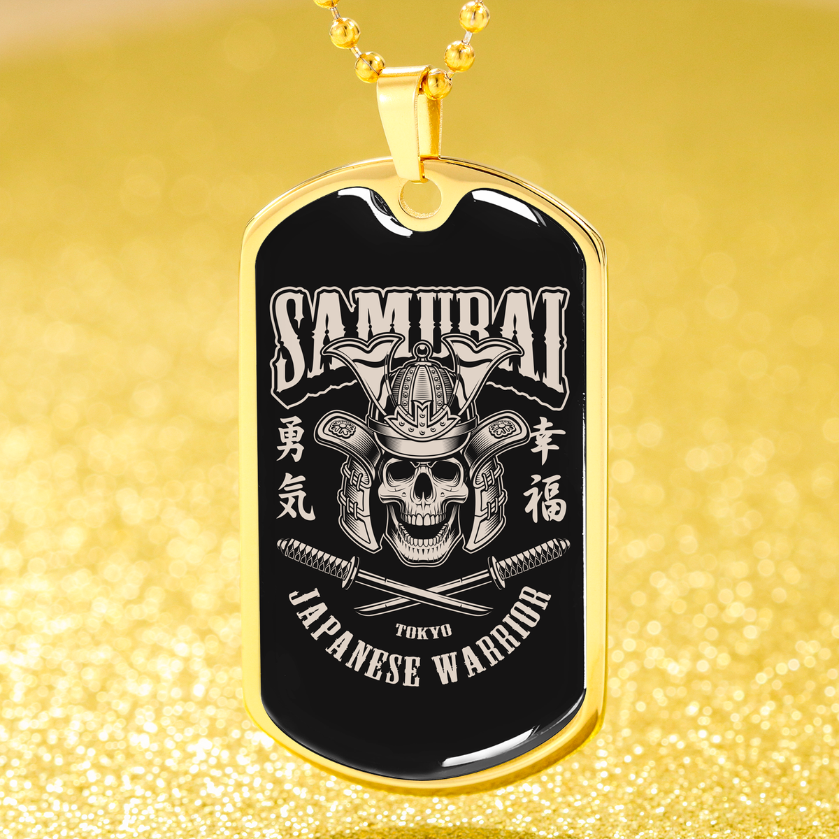 Samurai Tokyo Japanese Warrior Necklace Stainless Steel or 18k Gold Dog Tag 24" Chain-Express Your Love Gifts