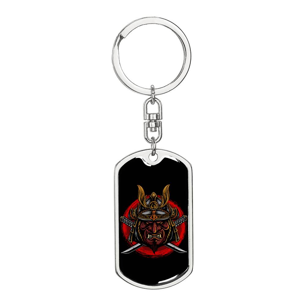 Samurai Warrior Keychain Dog Tag Stainless Steel or 18k Gold-Express Your Love Gifts