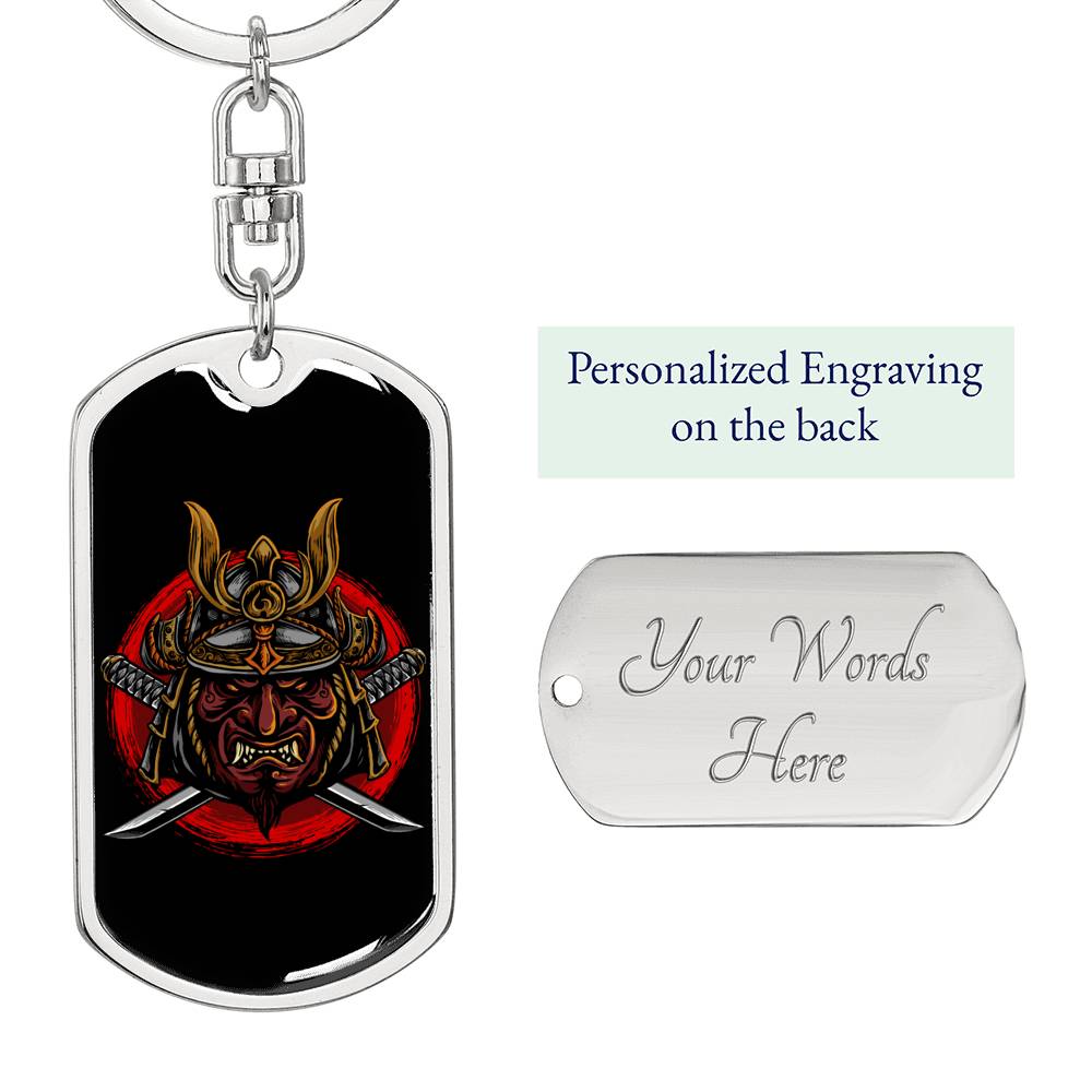 Samurai Warrior Keychain Dog Tag Stainless Steel or 18k Gold-Express Your Love Gifts
