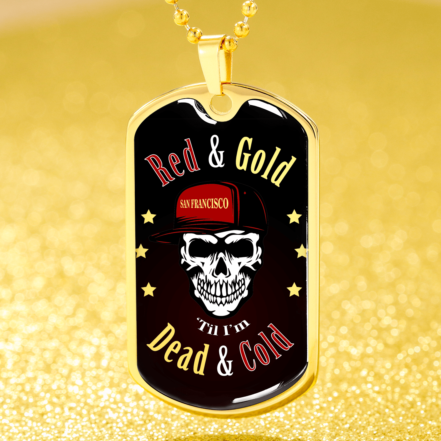 San Francisco Fan Red & Gold Dog Tag Stainless Steel or 18k Gold 24"-Express Your Love Gifts