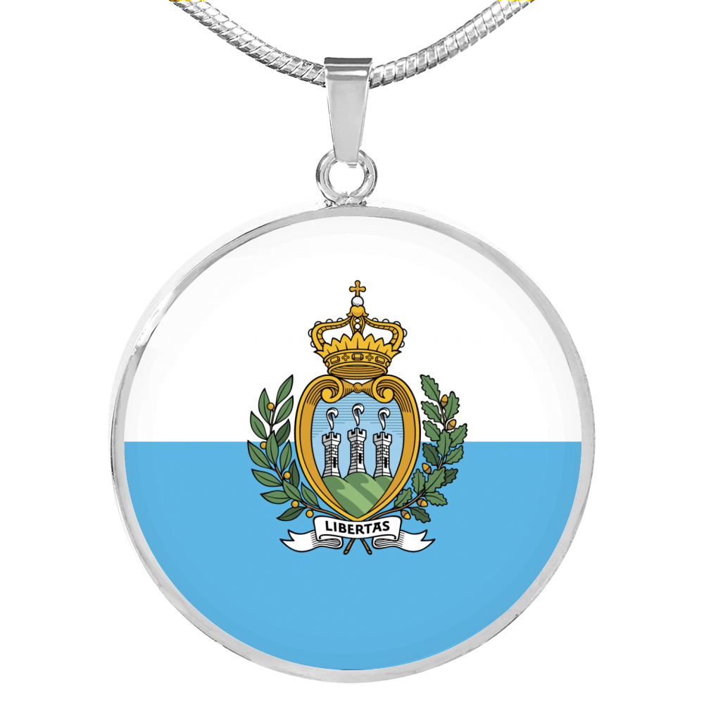 San Marino Flag Necklace Circle Pendant Stainless Steel or 18k Gold 18-22"-Express Your Love Gifts