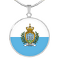 San Marino Flag Necklace Circle Pendant Stainless Steel or 18k Gold 18-22"-Express Your Love Gifts