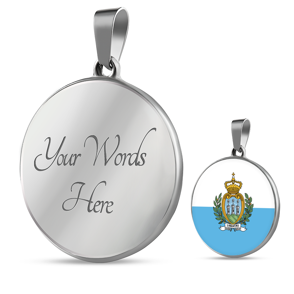 San Marino Flag Necklace Circle Pendant Stainless Steel or 18k Gold 18-22"-Express Your Love Gifts