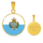 San Marino Flag Necklace Circle Pendant Stainless Steel or 18k Gold 18-22"-Express Your Love Gifts