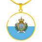San Marino Flag Necklace Circle Pendant Stainless Steel or 18k Gold 18-22"-Express Your Love Gifts