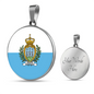 San Marino Flag Necklace Circle Pendant Stainless Steel or 18k Gold 18-22"-Express Your Love Gifts