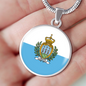San Marino Flag Necklace Circle Pendant Stainless Steel or 18k Gold 18-22"-Express Your Love Gifts