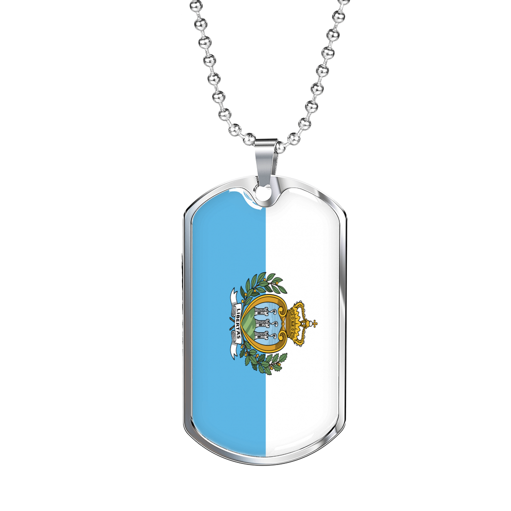 San Marino Flag Necklace Stainless Steel or 18k Gold Dog Tag 24" Chain-Express Your Love Gifts