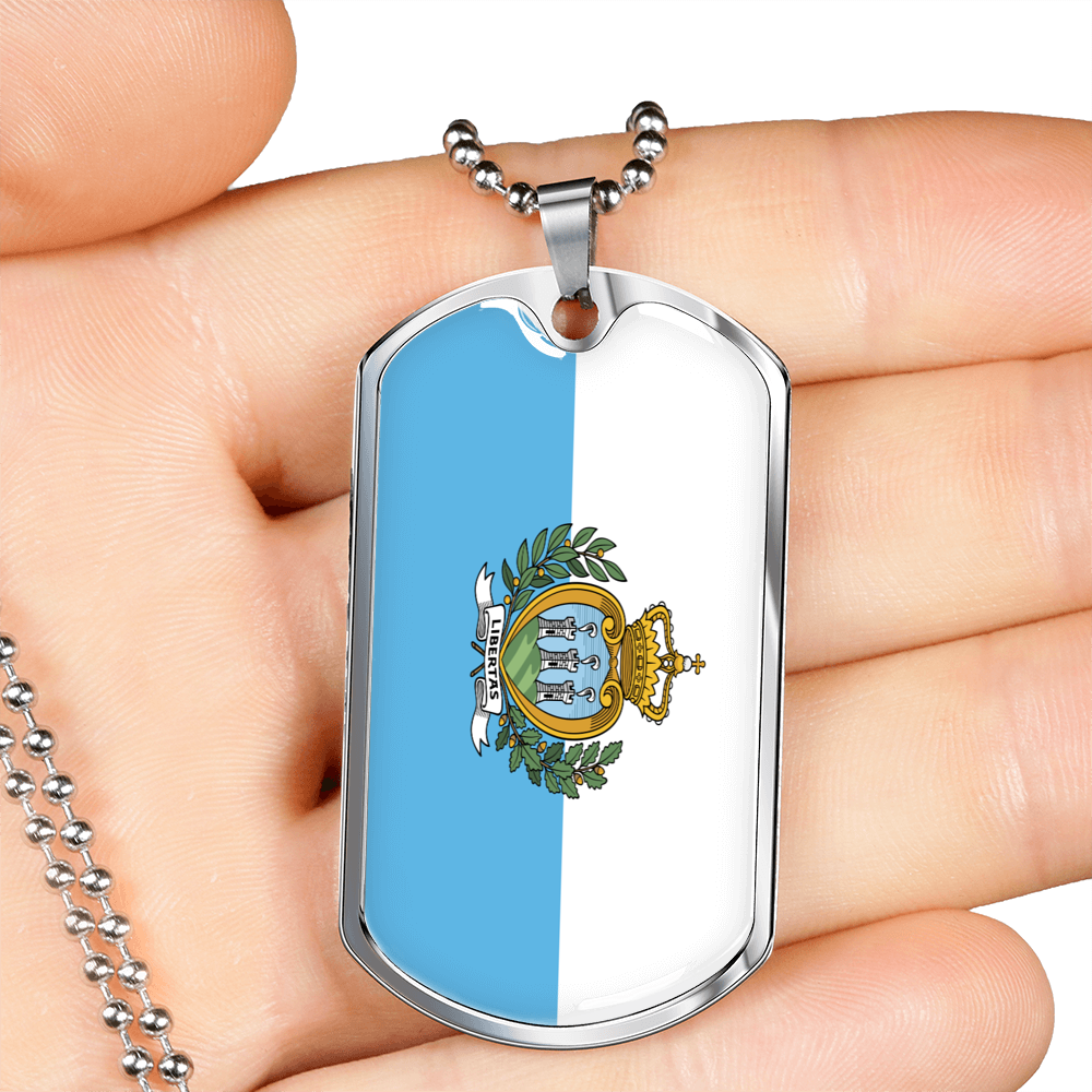 San Marino Flag Necklace Stainless Steel or 18k Gold Dog Tag 24" Chain-Express Your Love Gifts