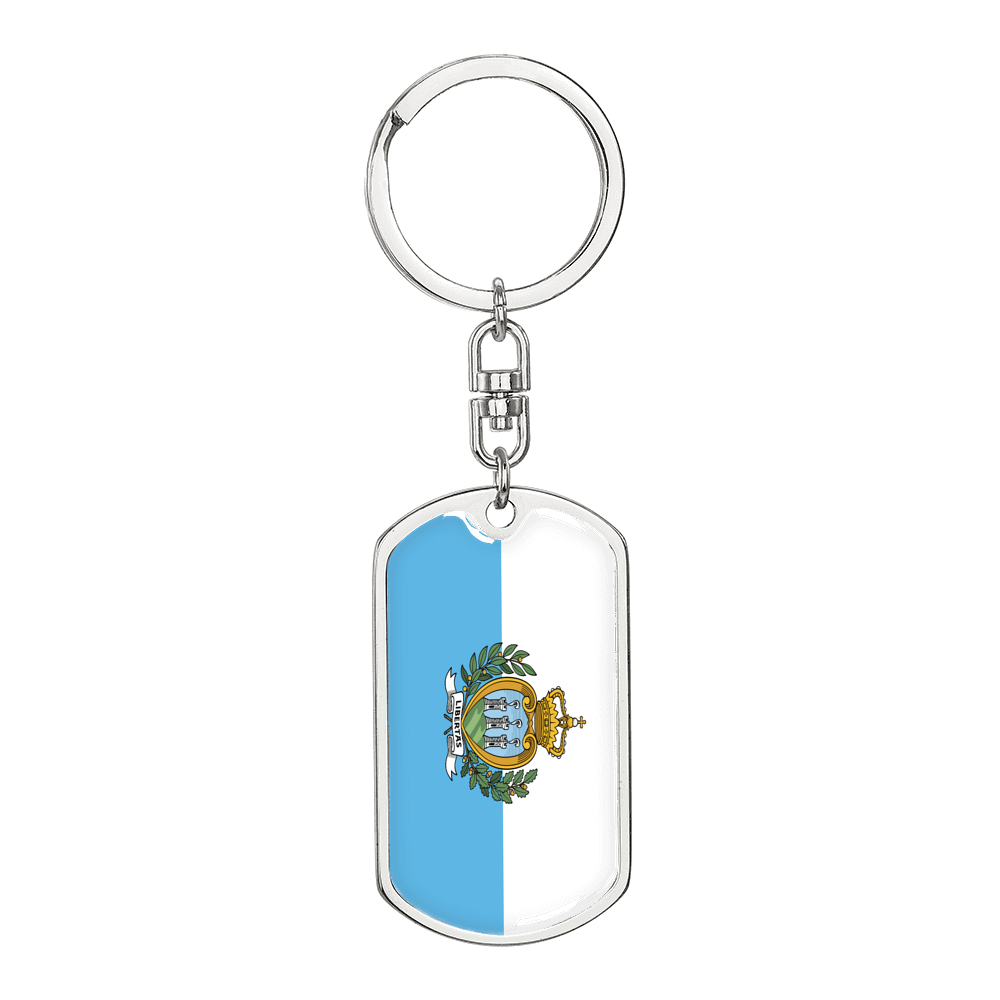 San Marino Flag Swivel Keychain Dog Tag Stainless Steel or 18k Gold-Express Your Love Gifts