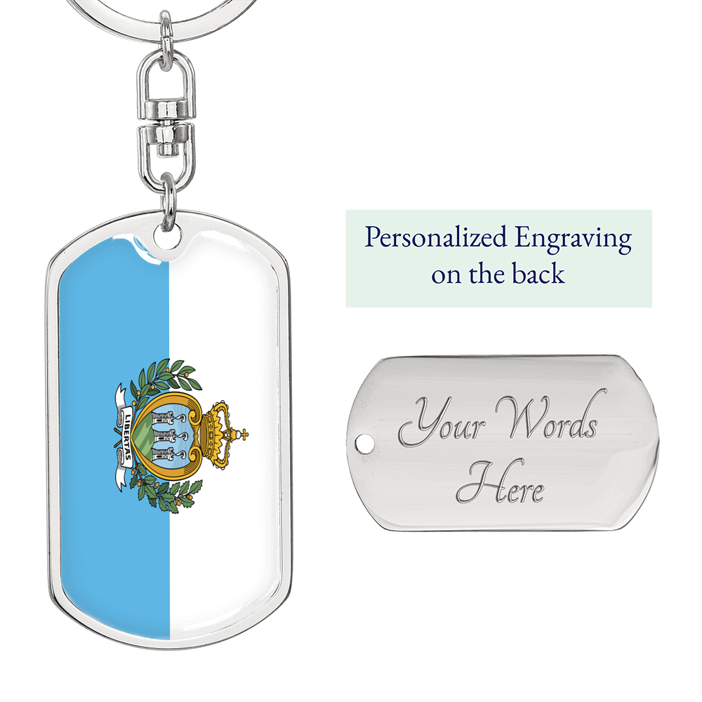 San Marino Flag Swivel Keychain Dog Tag Stainless Steel or 18k Gold-Express Your Love Gifts