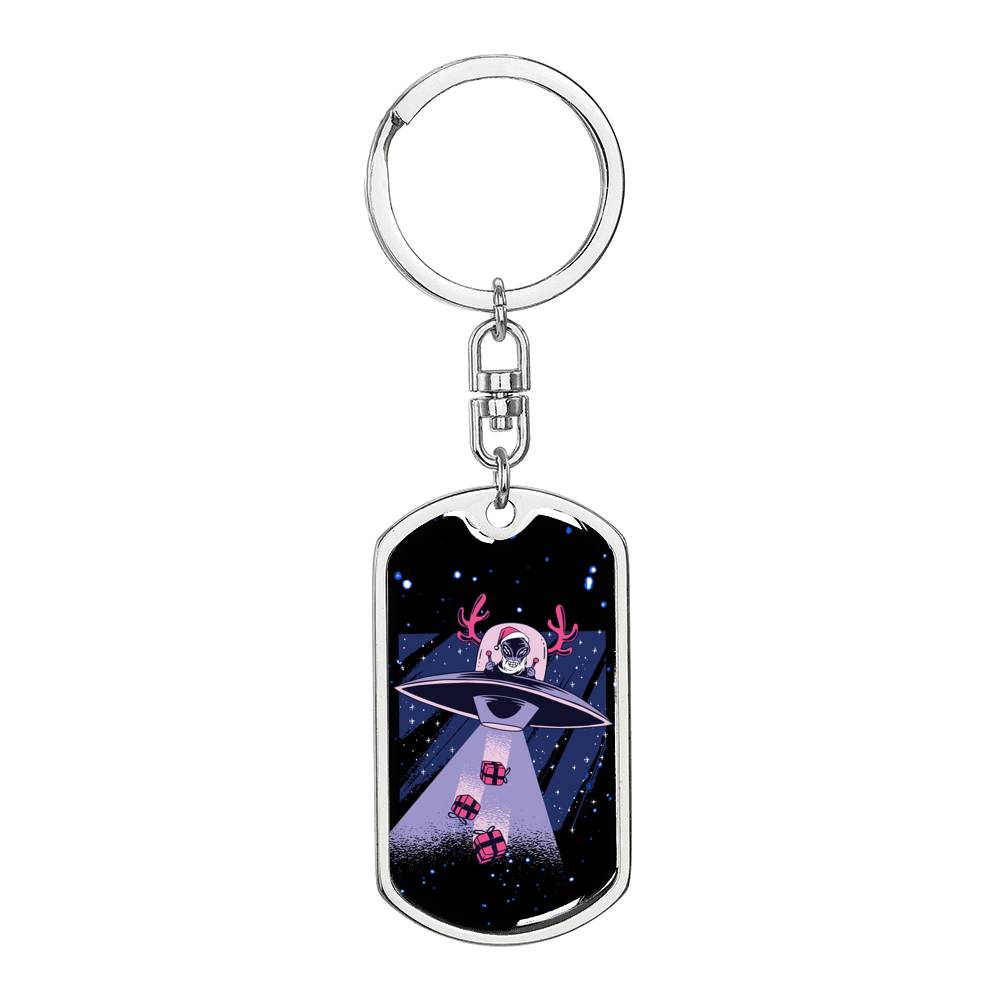 Santa Alien Dog Tag Pendant Keychain Stainless Steel or 18k Gold-Express Your Love Gifts