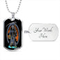 Santa Muerte Saint Holy Death Dog Tag Necklace Stainless Steel or 18k Gold 24" Chain-Express Your Love Gifts
