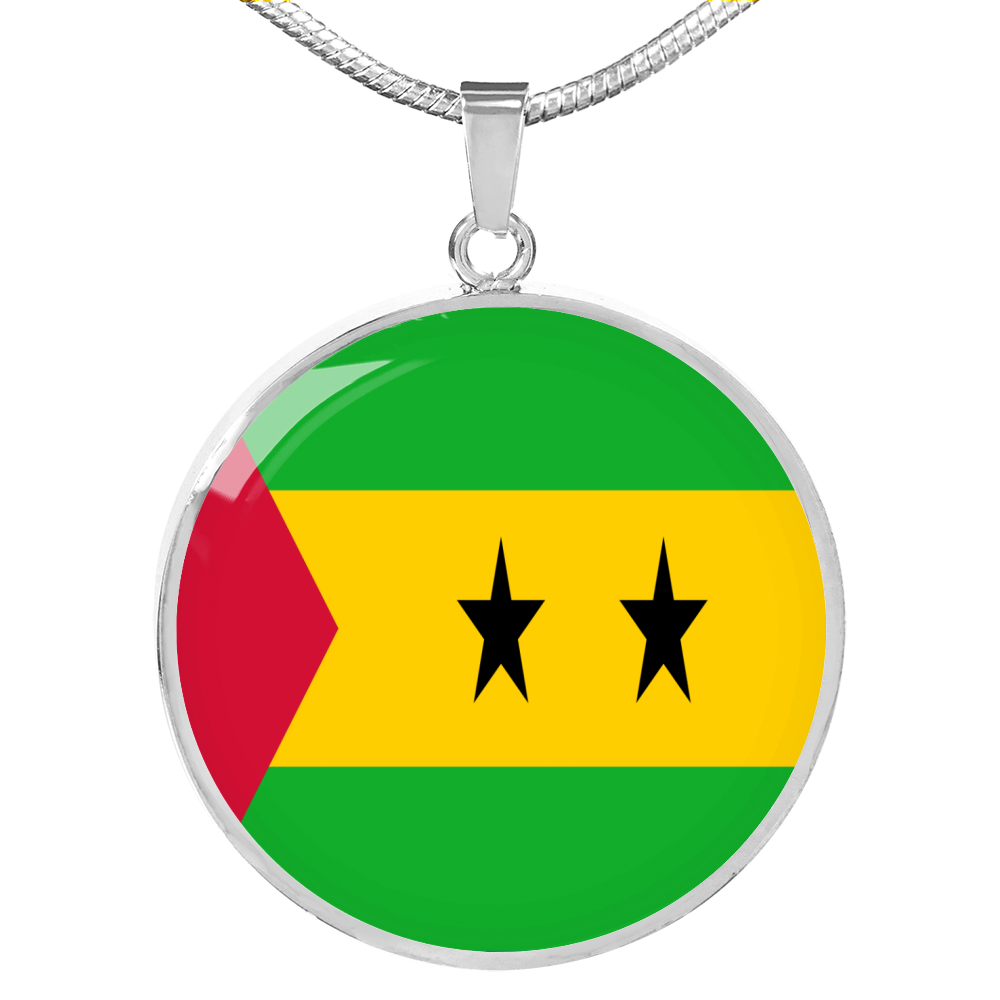 Sao Tome And Principe Flag Necklace Circle Pendant Stainless Steel or 18k Gold 18-22"-Express Your Love Gifts