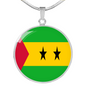 Sao Tome And Principe Flag Necklace Circle Pendant Stainless Steel or 18k Gold 18-22"-Express Your Love Gifts