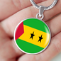 Sao Tome And Principe Flag Necklace Circle Pendant Stainless Steel or 18k Gold 18-22"-Express Your Love Gifts