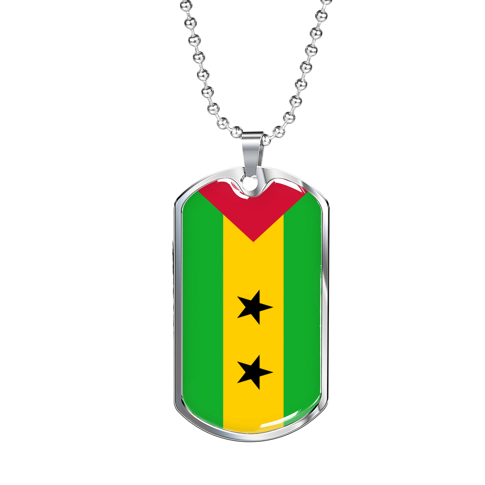 Sao Tome And Principe Flag Necklace Stainless Steel or 18k Gold Dog Tag 24" Chain-Express Your Love Gifts