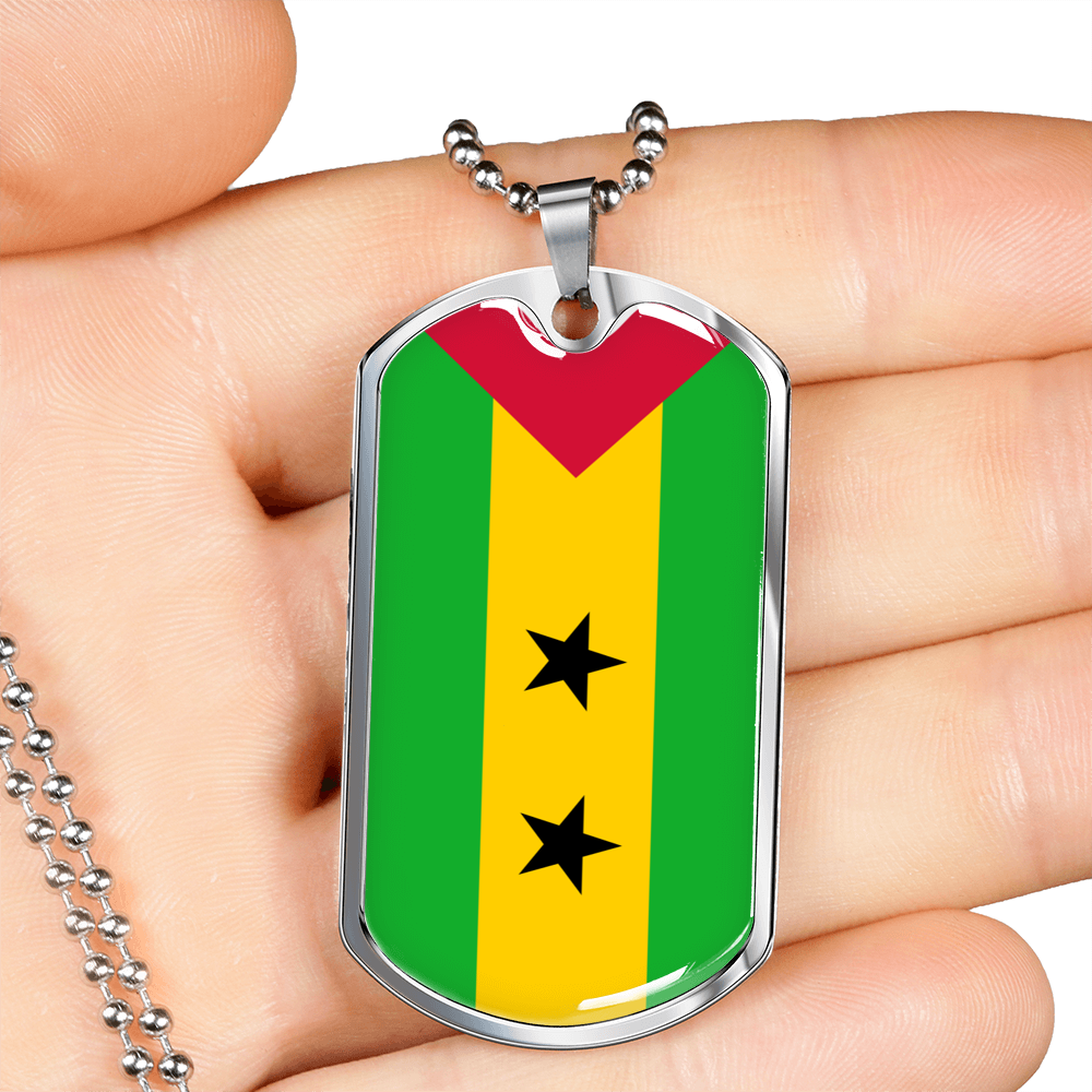 Sao Tome And Principe Flag Necklace Stainless Steel or 18k Gold Dog Tag 24" Chain-Express Your Love Gifts
