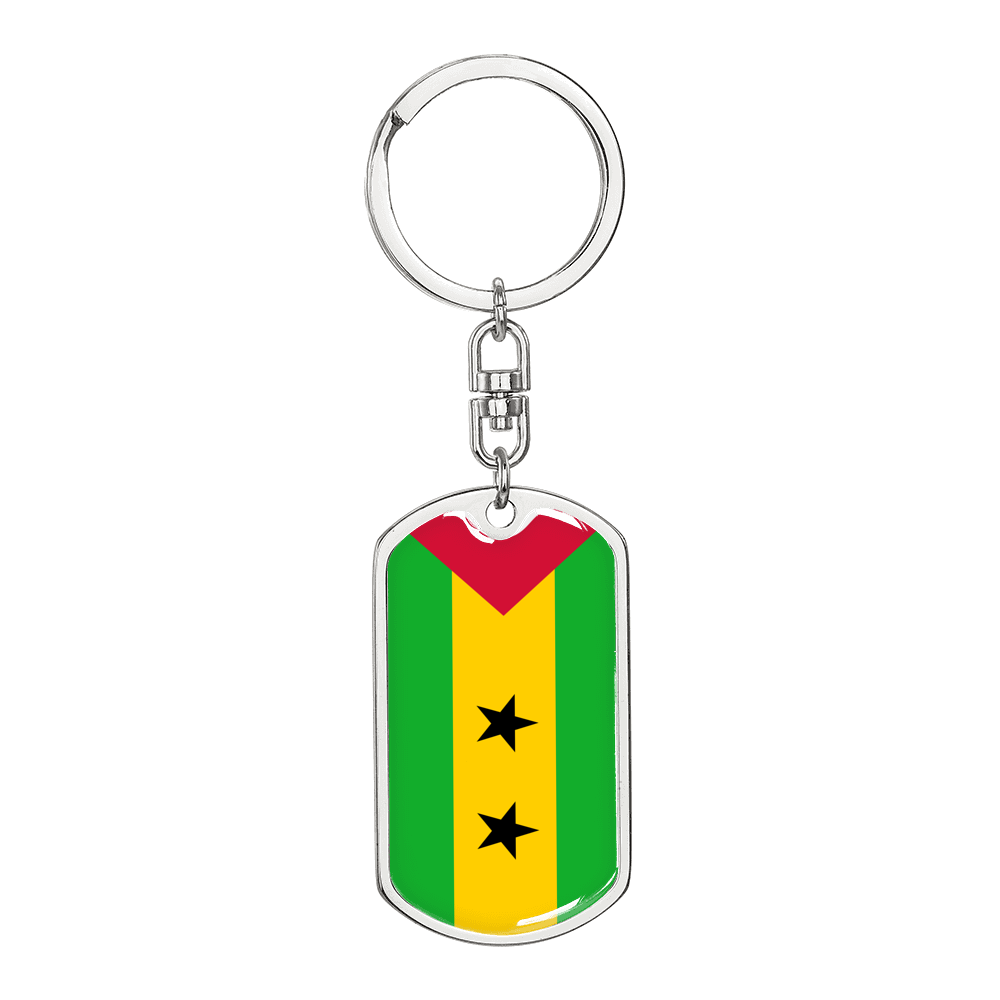 Sao Tome And Principe Flag Swivel Keychain Dog Tag Stainless Steel or 18k Gold-Express Your Love Gifts