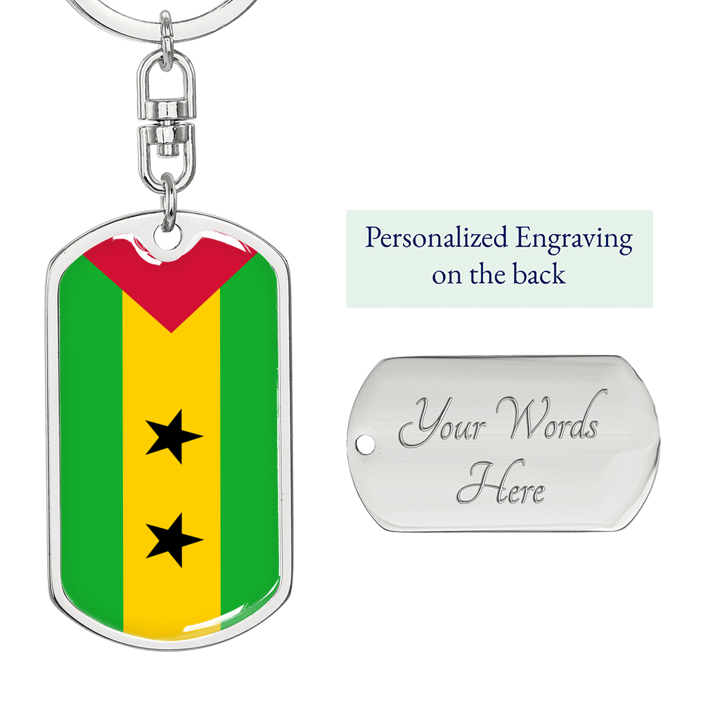 Sao Tome And Principe Flag Swivel Keychain Dog Tag Stainless Steel or 18k Gold-Express Your Love Gifts