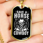 Save a Horse Cowboy Horse Necklace Stainless Steel or 18k Gold Dog Tag 24" Chain-Express Your Love Gifts