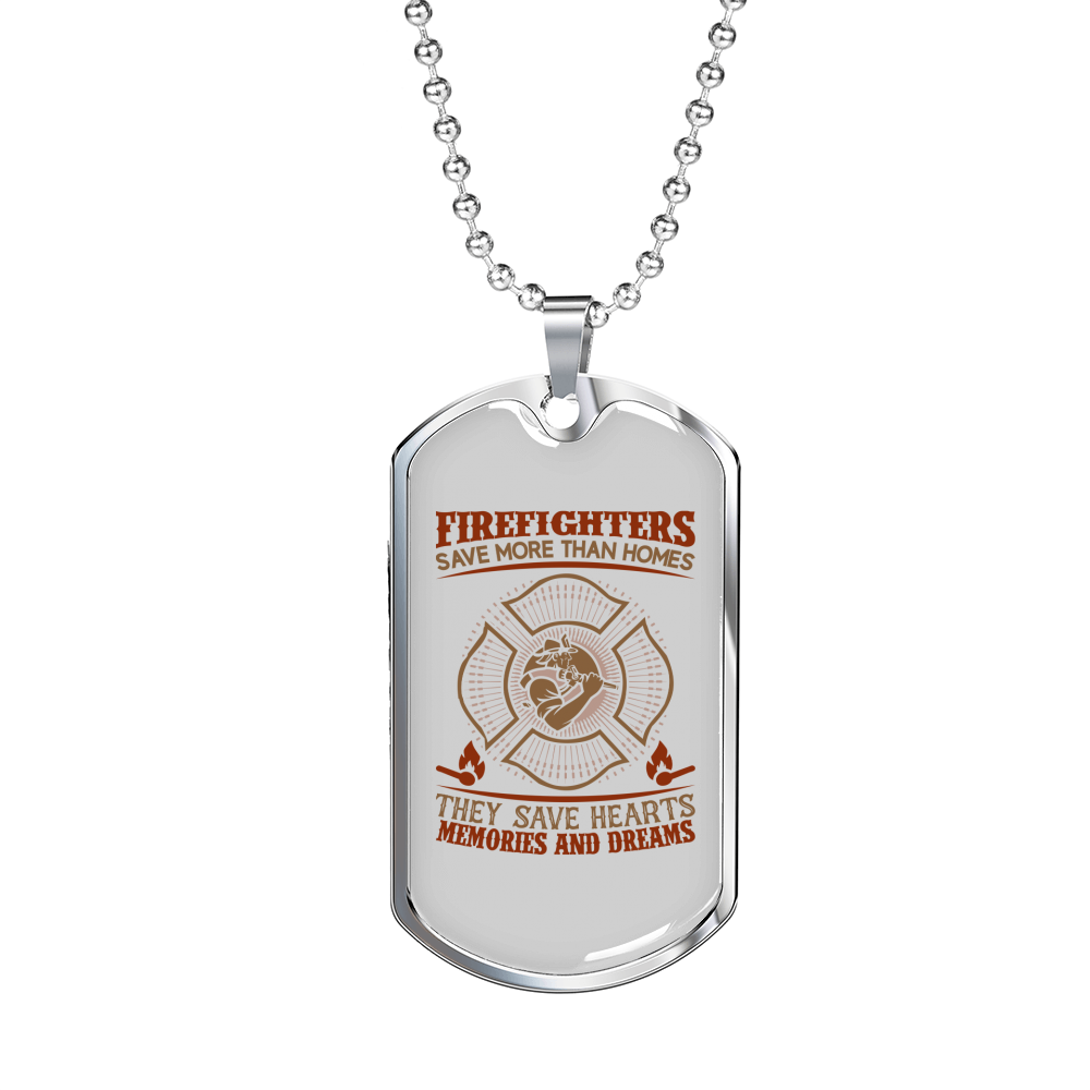 Save More Than Homes Firefighter Gift Stainless Steel or 18k Gold Dog Tag 24" Chain-Express Your Love Gifts