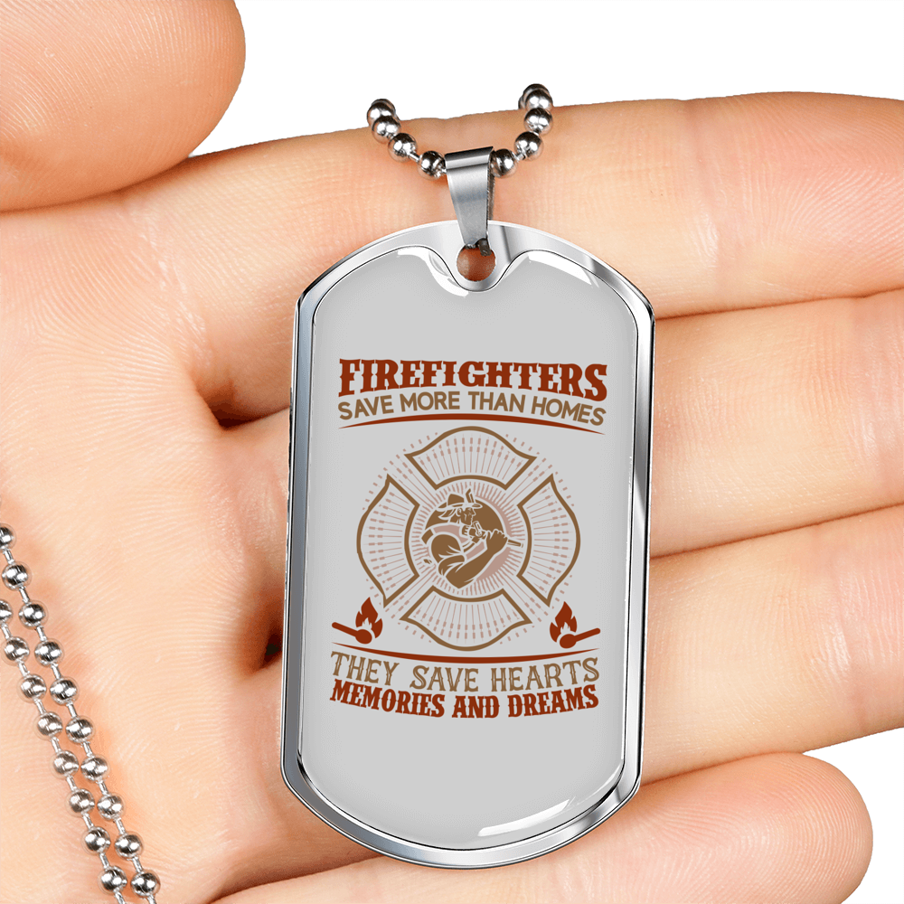 Save More Than Homes Firefighter Gift Stainless Steel or 18k Gold Dog Tag 24" Chain-Express Your Love Gifts