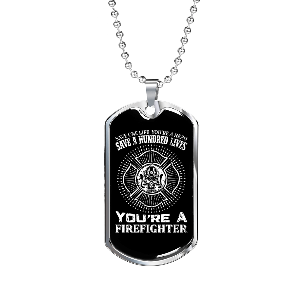 Saved A Hundred Lives Firefighter Gift Stainless Steel or 18k Gold Dog Tag 24" Chain-Express Your Love Gifts