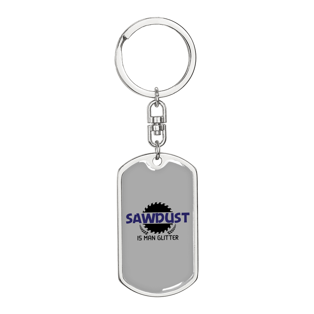 Sawdust Swivel Keychain Woodworker Dog Tag Stainless Steel or 18k Gold-Express Your Love Gifts