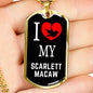 Scarlett Macaw Necklace Stainless Steel or 18k Gold Dog Tag 24" Chain-Express Your Love Gifts