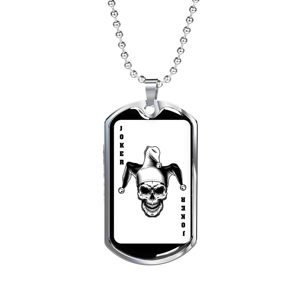 Scary Playing Card Joker Dog Tag Stainless Steel or 18k Gold 24" Chain-Express Your Love Gifts