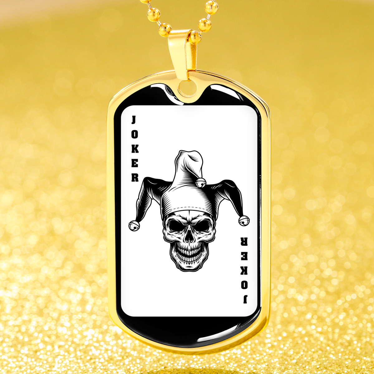 Scary Playing Card Joker Dog Tag Stainless Steel or 18k Gold 24" Chain-Express Your Love Gifts