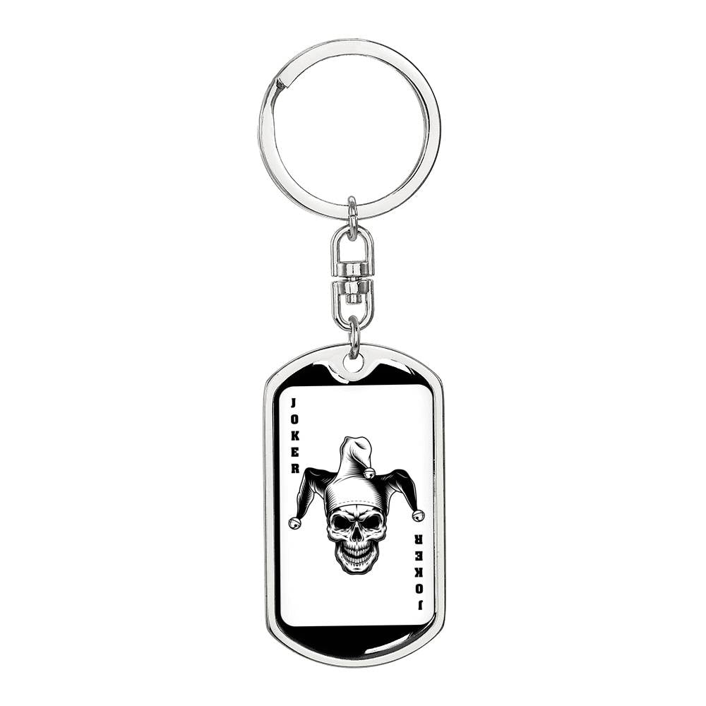Scary Playing Card Joker Keychain Dog Tag Stainless Steel or 18k Gold Finish-Express Your Love Gifts