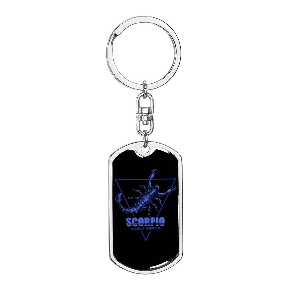 Scorpio Dog Tag Pendant Keychain Stainless Steel or 18k Gold-Express Your Love Gifts
