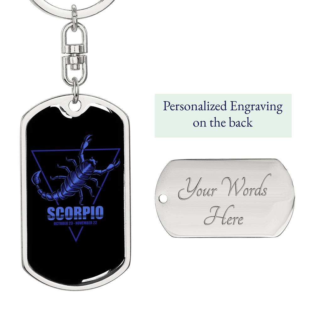 Scorpio Dog Tag Pendant Keychain Stainless Steel or 18k Gold-Express Your Love Gifts