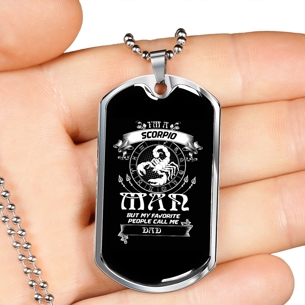 Scorpio Man Zodiac Necklace Stainless Steel or 18k Gold Dog Tag 24" Chain-Express Your Love Gifts