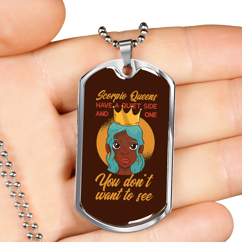 Scorpio Queens Zodiac Necklace Stainless Steel or 18k Gold Dog Tag 24" Chain-Express Your Love Gifts
