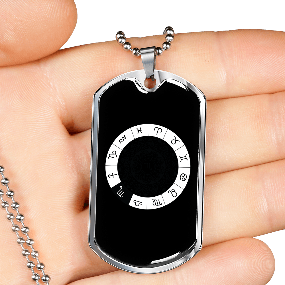 Scorpio Sign Zodiac Stainless Steel or 18k Gold Dog Tag 24" Chain-Express Your Love Gifts