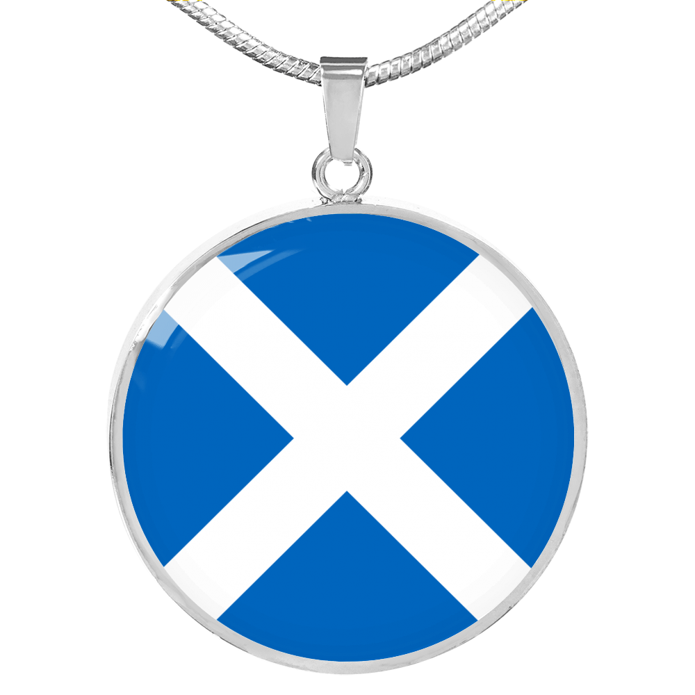 Scotland Flag Necklace Circle Pendant Stainless Steel or 18k Gold 18-22"-Express Your Love Gifts