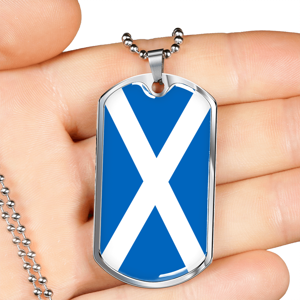 Scotland Flag Necklace Stainless Steel or 18k Gold Dog Tag 24" Chain-Express Your Love Gifts