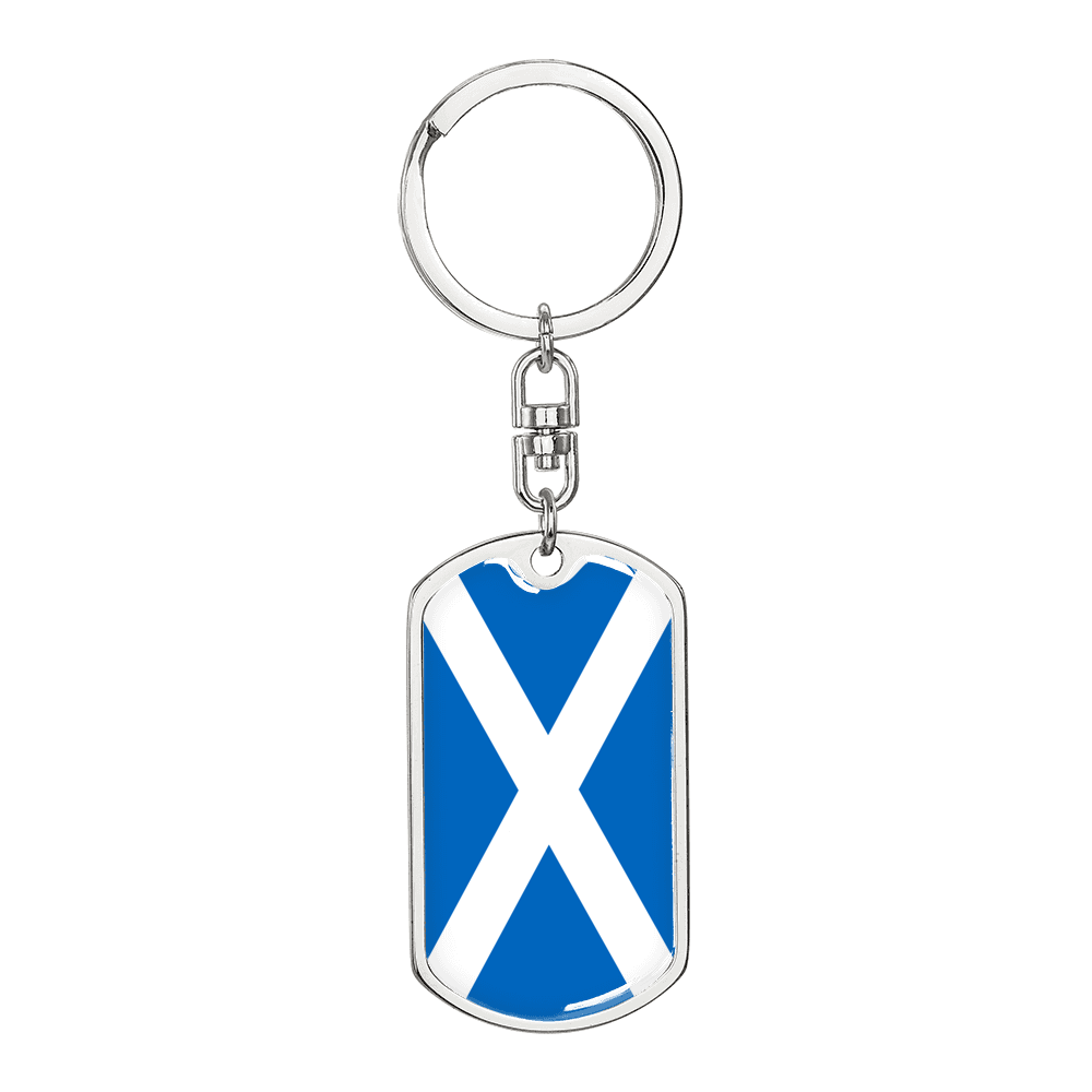 Scotland Flag Swivel Keychain Dog Tag Stainless Steel or 18k Gold-Express Your Love Gifts