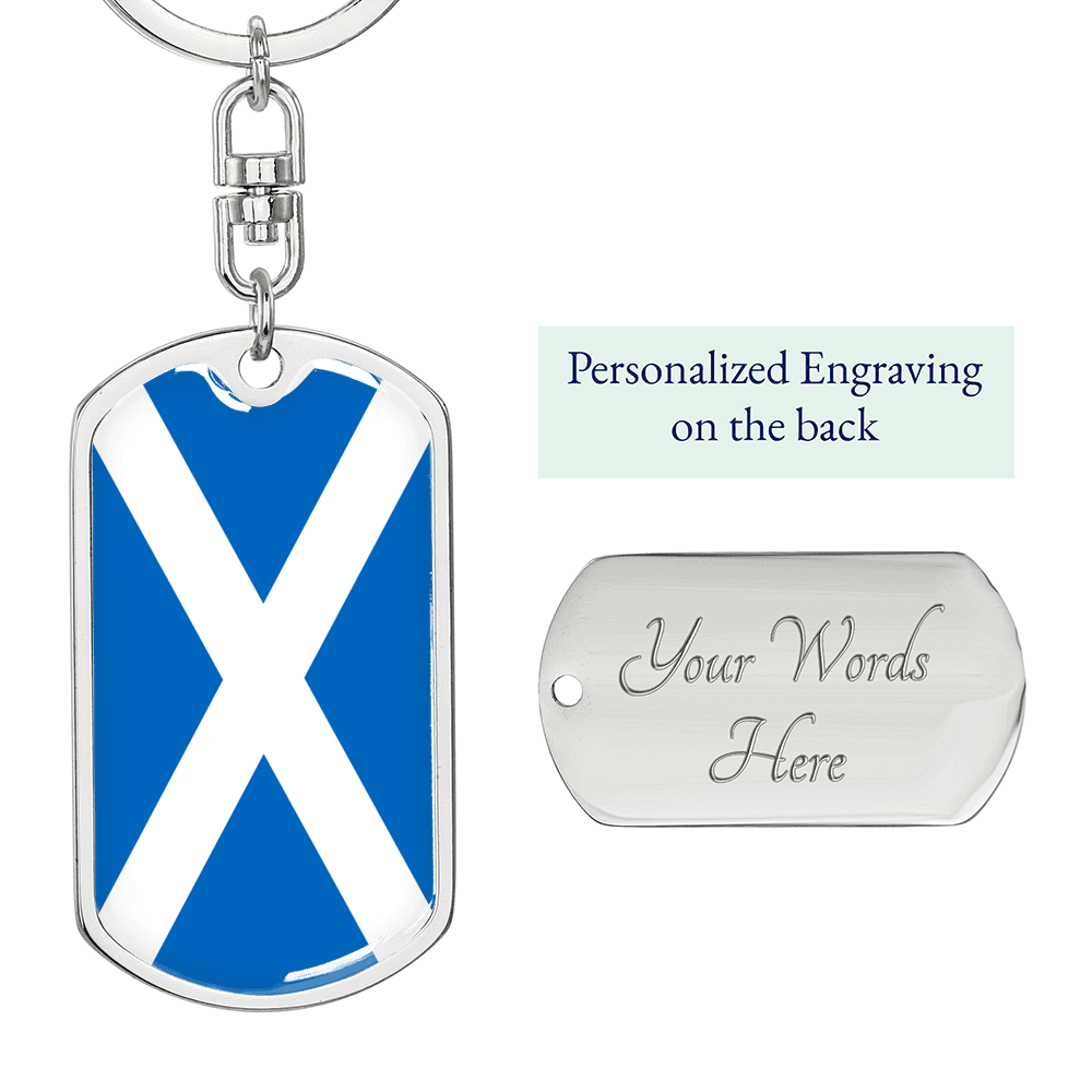 Scotland Flag Swivel Keychain Dog Tag Stainless Steel or 18k Gold-Express Your Love Gifts