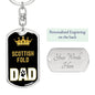 Scottish Fold Cat Dad King Keychain Stainless Steel or 18k Gold-Express Your Love Gifts