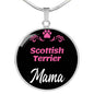 Scottish Terrier Mama Necklace Circle Pendant Stainless Steel or 18k Gold 18-22" Dog Mom Pendant-Express Your Love Gifts