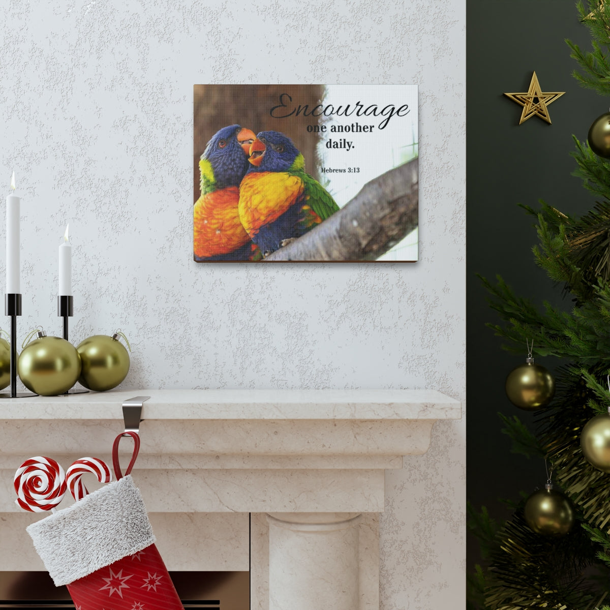 Scriptura Walls Encourage One Another Daily Hebrews 3:13 Parrots Christian Wall Art Bible Verse Print Ready to Hang Unframed-Express Your Love Gifts