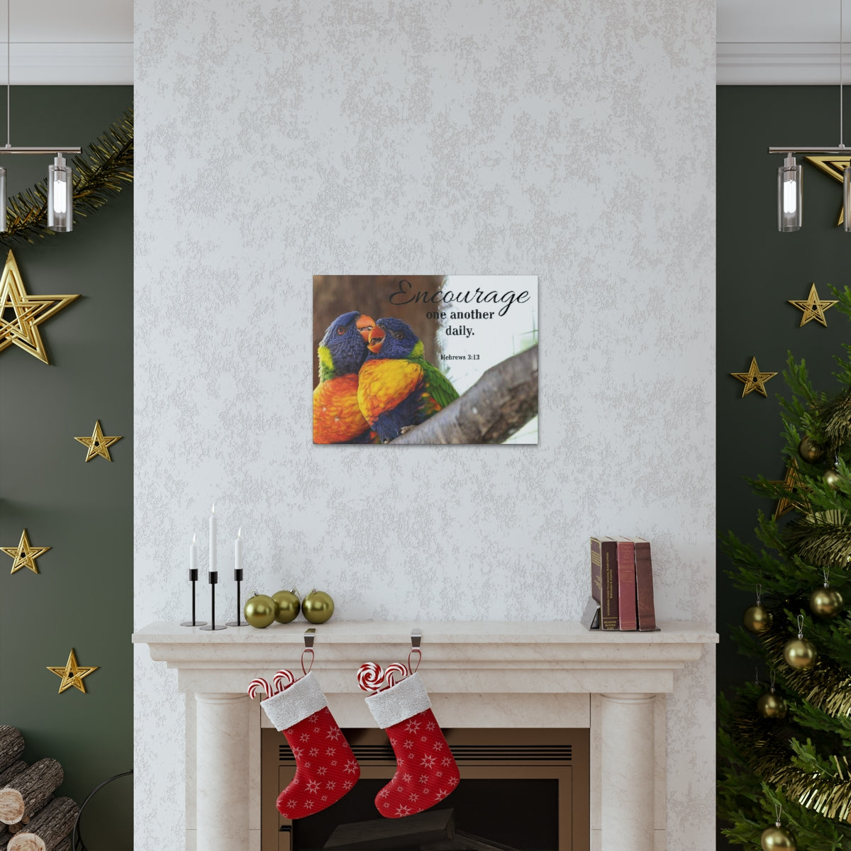 Scriptura Walls Encourage One Another Daily Hebrews 3:13 Parrots Christian Wall Art Bible Verse Print Ready to Hang Unframed-Express Your Love Gifts