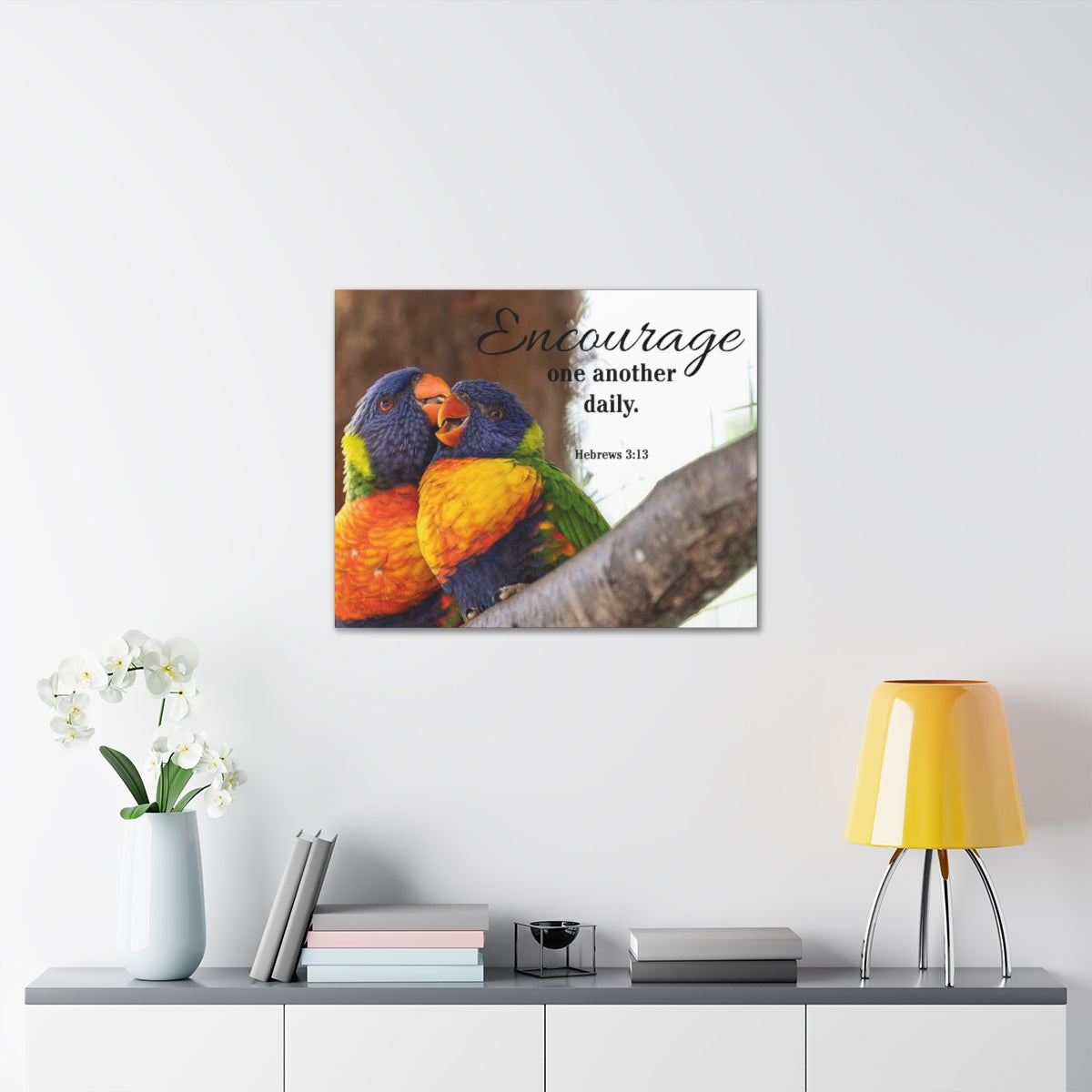 Scriptura Walls Encourage One Another Daily Hebrews 3:13 Parrots Christian Wall Art Bible Verse Print Ready to Hang Unframed-Express Your Love Gifts