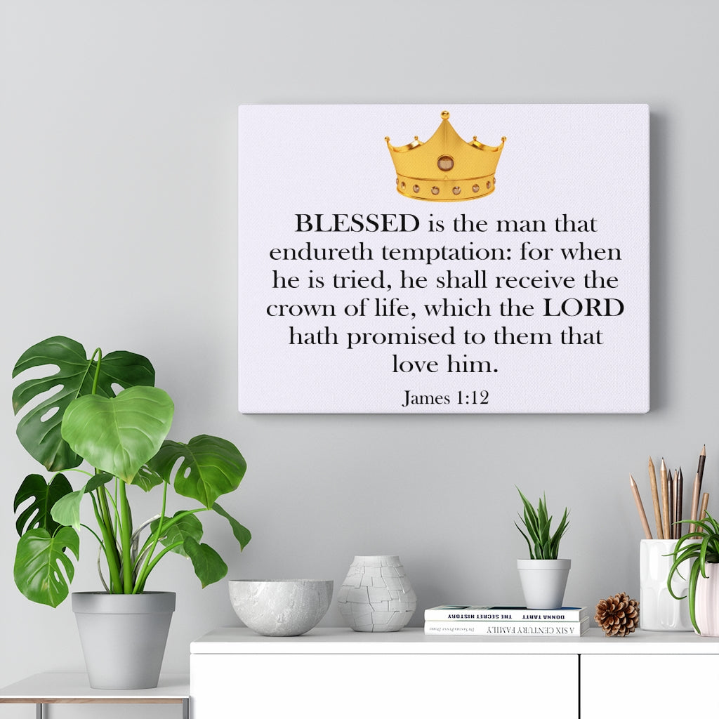 Scripture Canva Crown of Life James 1:12 Scripture Bible Verse Canvas Christian Wall Art Ready to Hang Unframed-Express Your Love Gifts