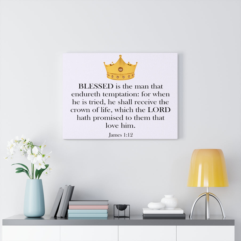 Scripture Canva Crown of Life James 1:12 Scripture Bible Verse Canvas Christian Wall Art Ready to Hang Unframed-Express Your Love Gifts